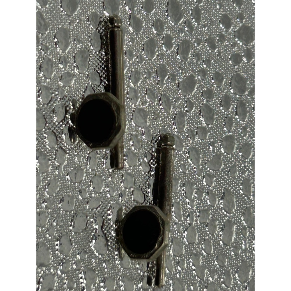 Vintage Art Deco Octagon Black Onyx Silver Tone Bar Cufflinks Formal Men Jewelry